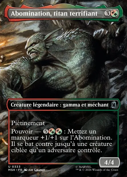Abomination, titan terrifiant, carte Magic MSH 333 — extension Marvel Super Heroes