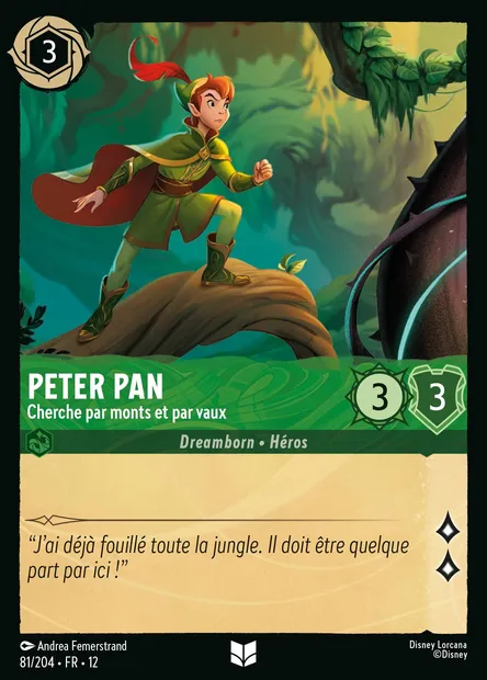 Peter Pan - Cherche par monts et par vaux, carte Disney Lorcana CH12-081 — extension Contrées Inconnues