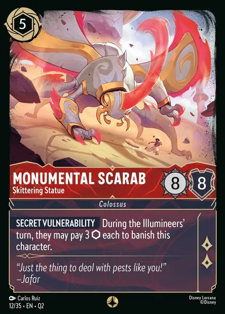 Monumental Scarab - Skittering Statue, Disney Lorcana card Q2-012 — Illumineer's Quest: Palace Heist set