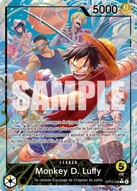 Monkey D. Luffy, carte One Piece OP15-098 — extension AVENTURE SUR L'ÎLE DE DIEU