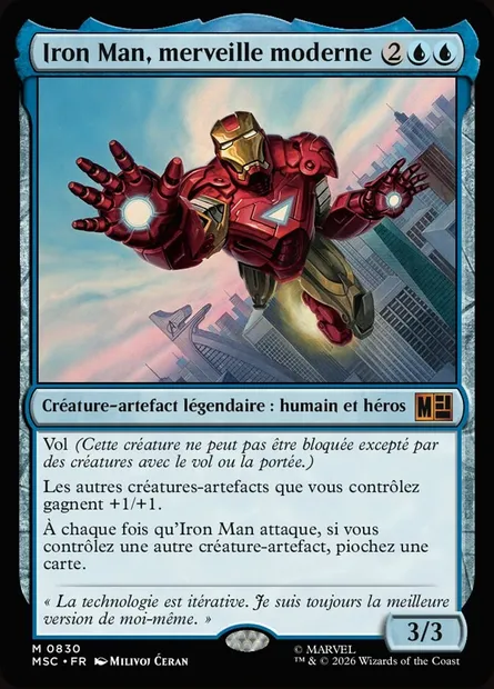 Iron Man, merveille moderne, carte Magic MSC 830 — extension Marvel Super Heroes Commander