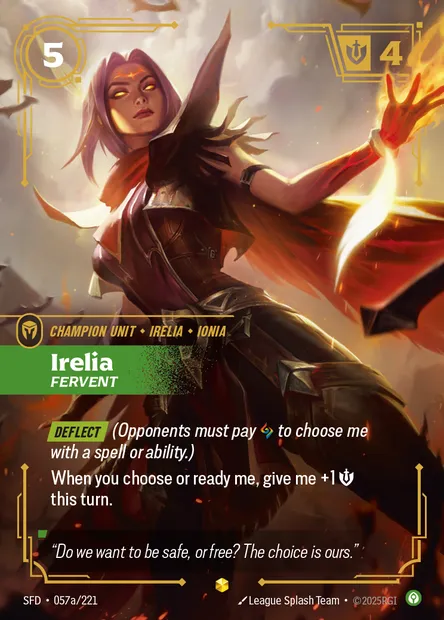 Irelia, Riftbound card SFD 057a — Spiritforged set