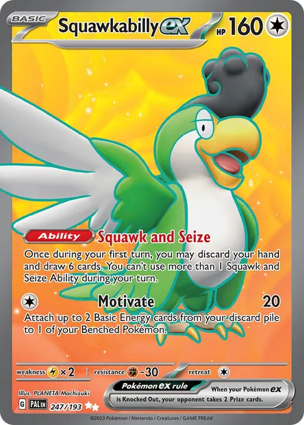 Squawkabilly ex, Pokémon card PAL 247 — Paldea Evolved set