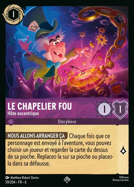 Le Chapelier Fou - Hôte excentrique, carte Disney Lorcana CH6-059 — extension La Mer Azurite