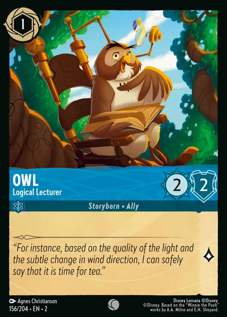 Owl - Logical Lecturer, Disney Lorcana card CH2-156 — Rise of the Floodborn set