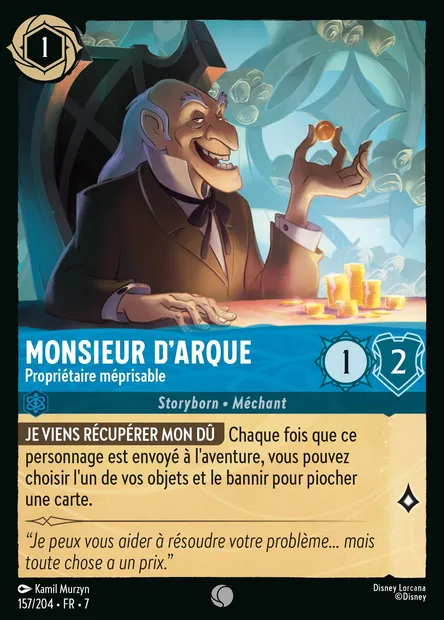 Monsieur D'Arque - Propriétaire méprisable, carte Disney Lorcana CH7-157 — extension L'île d'Archazia