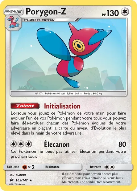 Porygon-Z, carte Pokémon BUS 105 — extension Ombres Ardentes