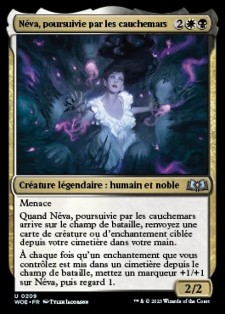 Néva, poursuivie par les cauchemars, carte Magic WOE 209 — extension Wilds of Eldraine