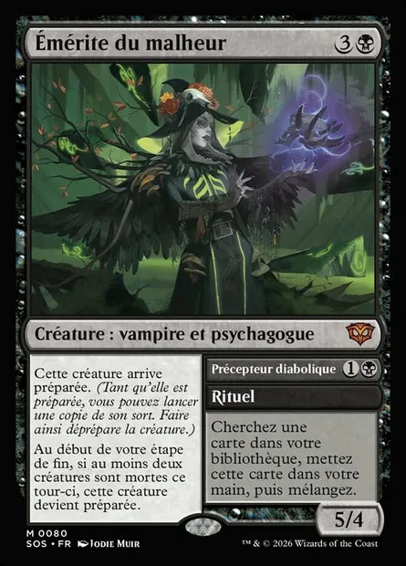 Émérite du malheur // Demonic Tutor, carte Magic SOS 80 — extension Secrets of Strixhaven
