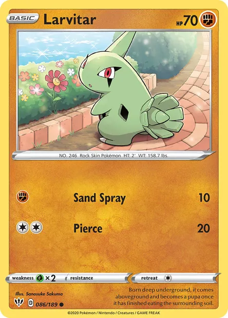 Larvitar, Pokémon card DAA 86 — Darkness Ablaze set