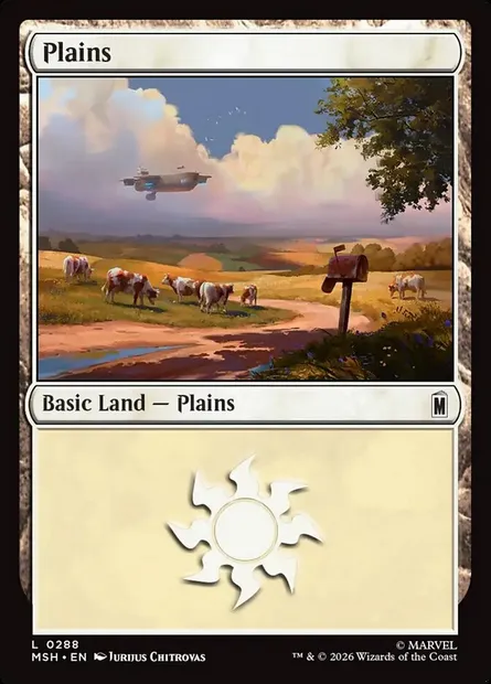 Plains, Magic card MSH 288 — Marvel Super Heroes set