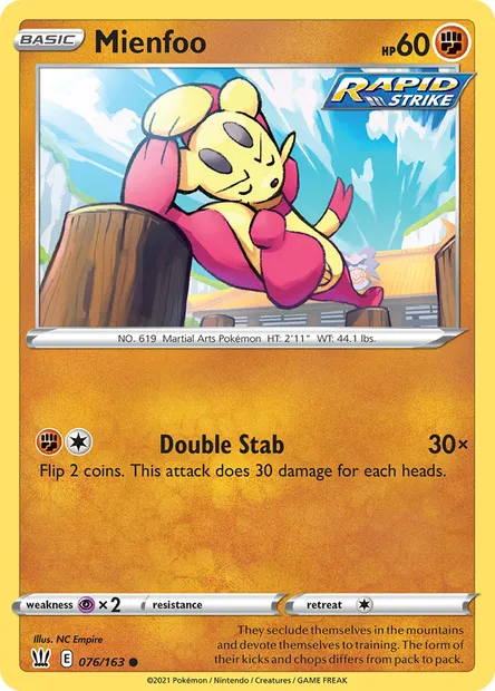 Mienfoo, Pokémon card BST 76 — Battle Styles set