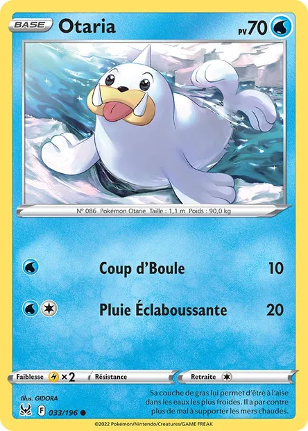 Otaria, carte Pokémon LOR 033 — extension Origine Perdue