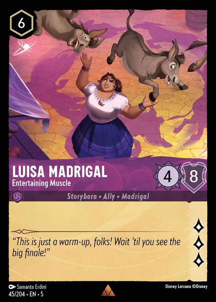 Luisa Madrigal - Entertaining Muscle, Disney Lorcana card CH5-045 — Shimmering Skies set