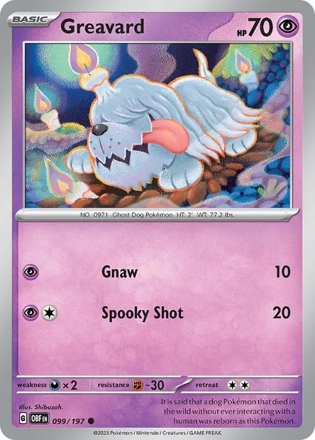 Greavard, Pokémon card OBF 099 — Obsidian Flames set