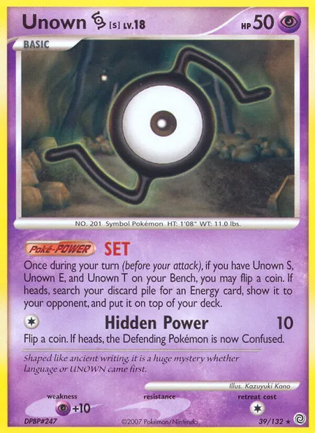 Unown S, Pokémon card SW 39 — Secret Wonders set