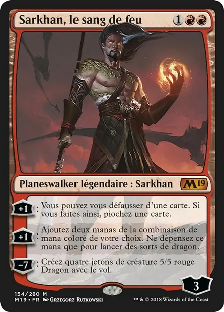 Sarkhan, le sang de feu, carte Magic M19 154 — extension Core Set 2019
