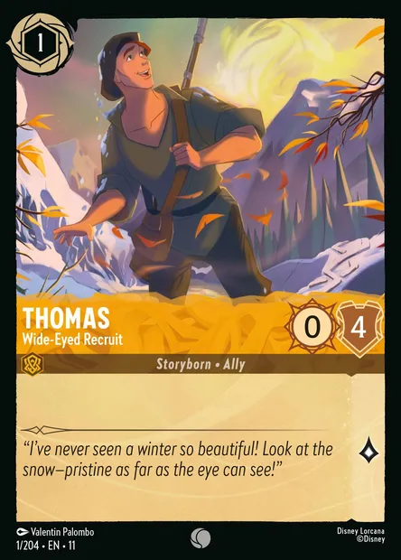 Thomas - Wide-Eyed Recruit, Disney Lorcana card CH11-001 — Winterspell set