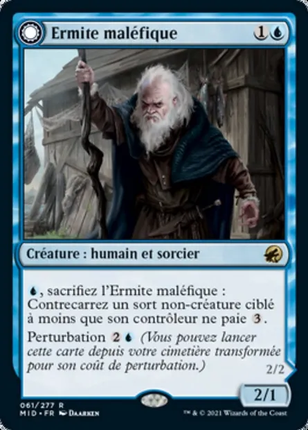 Ermite maléfique // Geist bienveillant, carte Magic MID 61 — extension Innistrad : chasse de minuit