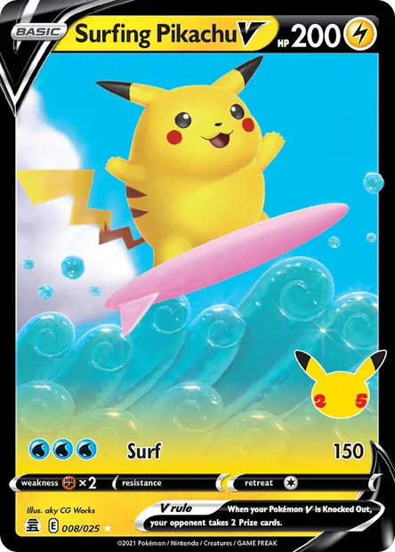 Surfing Pikachu V, Pokémon card CEL 8 — Celebrations set