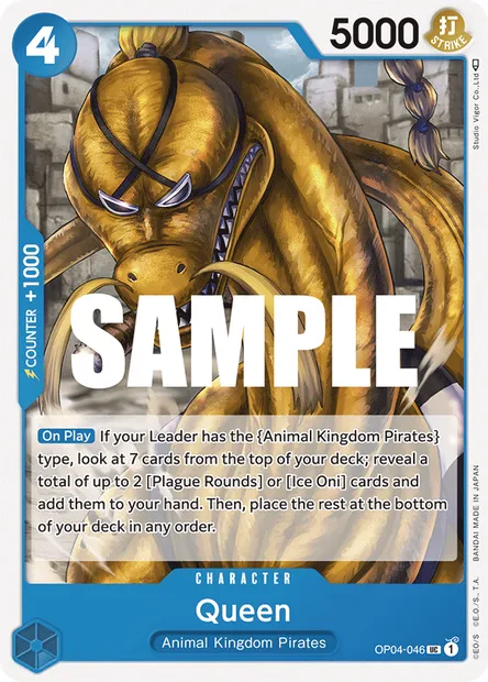 Queen, One Piece card OP04-046 — KINGDOMS OF INTRIGUE set