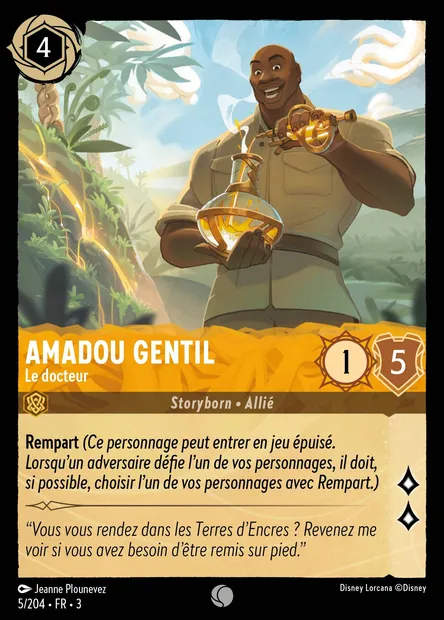 Amadou Gentil - Le docteur, carte Disney Lorcana CH3-005 — extension Les Terres d'Encres
