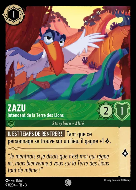 Zazu - Intendant de la Terre des Lions, carte Disney Lorcana CH3-093 — extension Les Terres d'Encres