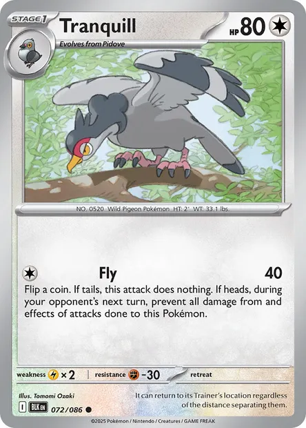 Tranquill, Pokémon card BLK 072 — Black Bolt set