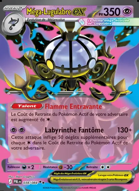 Méga-Lugulabre-ex, carte Pokémon PBL 038 — extension Nuit Noire