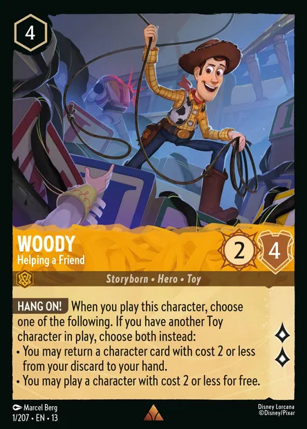 Woody - Helping a Friend, Disney Lorcana card CH13-001 — Attack of the Vine! set