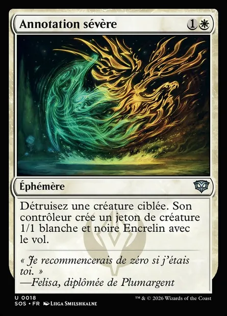 Annotation sévère, carte Magic SOS 18 — extension Secrets of Strixhaven