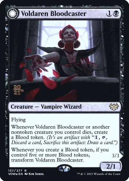 Magesang Voldaren // Invocatrice d'hémochiroptères, carte Magic PVOW 137s — extension Innistrad: Crimson Vow Promos