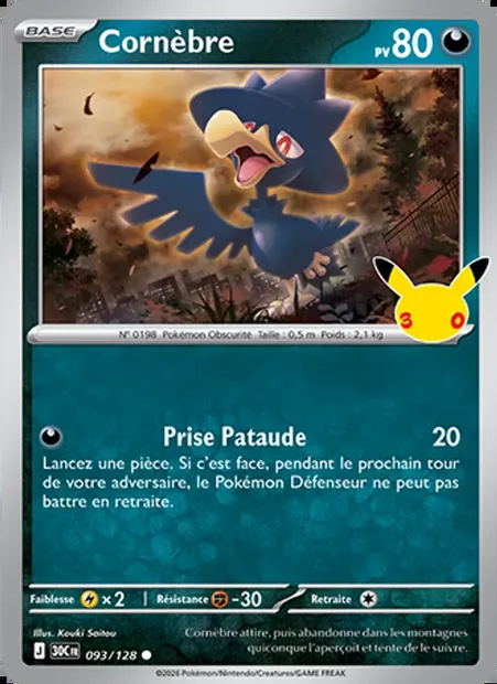 Cornèbre, carte Pokémon 30C 093 — extension 30ᵉ Anniversaire