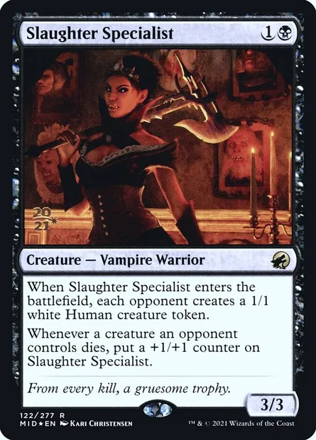 Spécialiste en massacre, carte Magic PMID 122s — extension Innistrad: Midnight Hunt Promos