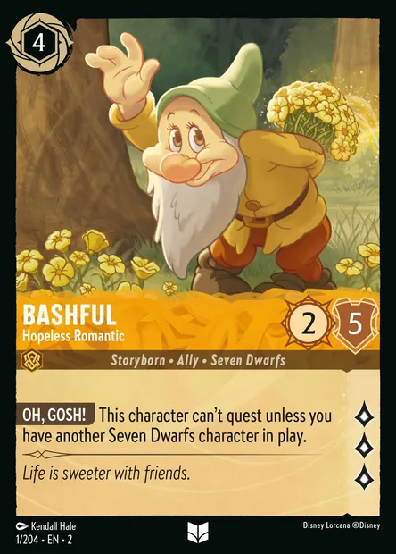 Bashful - Hopeless Romantic, Disney Lorcana card CH2-001 — Rise of the Floodborn set