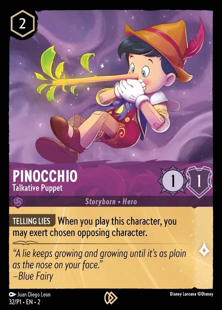 Pinocchio - Marionnette bavarde, carte Disney Lorcana P1-032 — extension P1