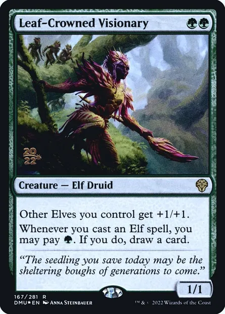 Leaf-Crowned Visionary, Magic card PDMU 167s — Dominaria United Promos set