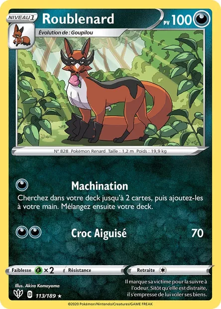 Roublenard, carte Pokémon DAA 113 — extension Ténèbres Embrasées
