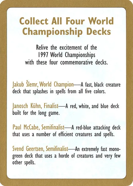 1997 World Championships Ad, carte Magic WC97 0 — extension World Championship Decks 1997