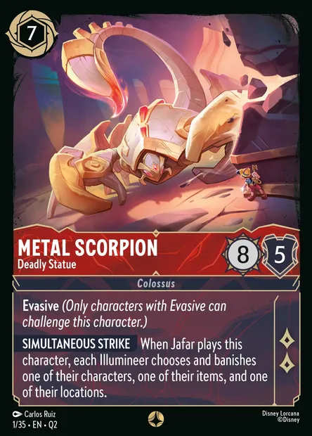 Metal Scorpion - Deadly Statue, Disney Lorcana card Q2-001 — Illumineer's Quest: Palace Heist set