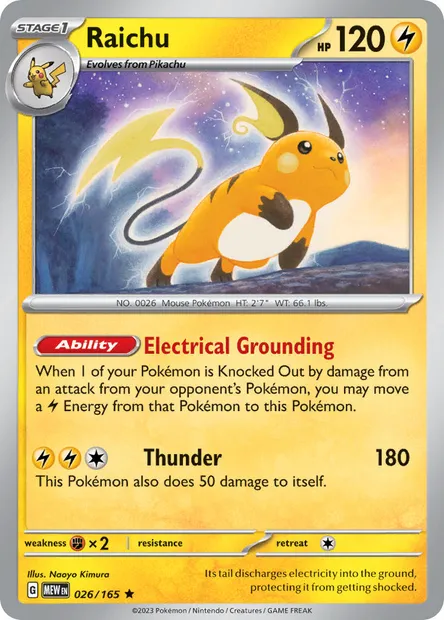 Raichu, Pokémon card MEW 026 — 151 set