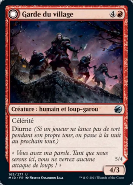 Garde du village // Écumeurs du village, carte Magic MID 165 — extension Innistrad : chasse de minuit