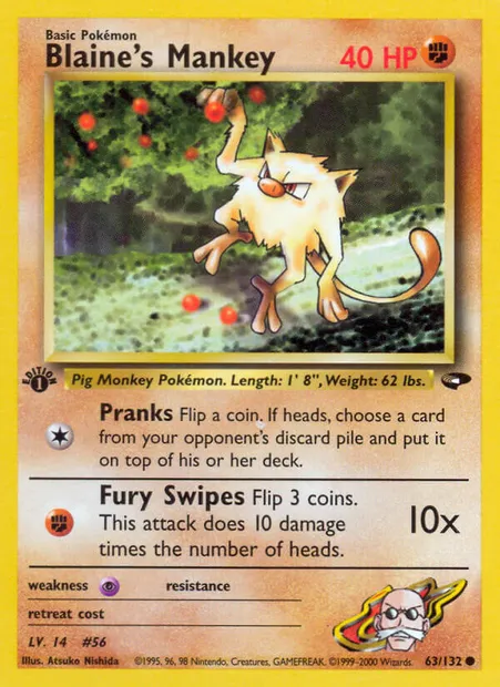 Blaine's Mankey, Pokémon card GC 63 — Gym Challenge set