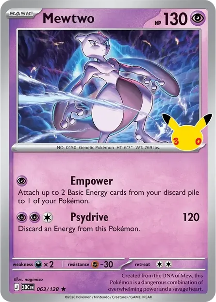 Mewtwo, Pokémon card 30C 063 — 30th Celebration set