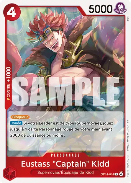 Eustass "Captain" Kidd, carte One Piece OP14-014 — extension LES SEPT DE LA MER D'AZUR