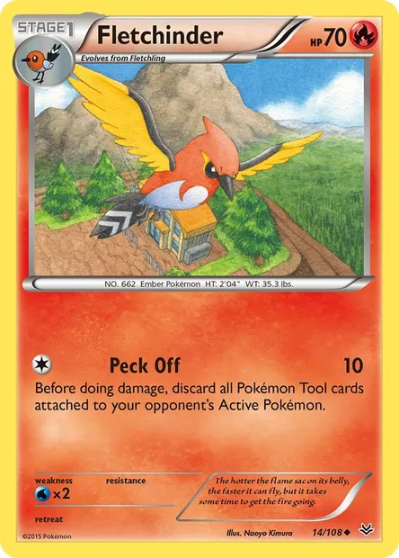 Fletchinder, Pokémon card ROS 14 — Roaring Skies set