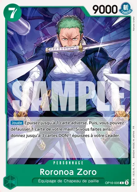 Roronoa Zoro, carte One Piece OP16-035 — extension L'HEURE DE LA BATAILLE DÉCISIVE