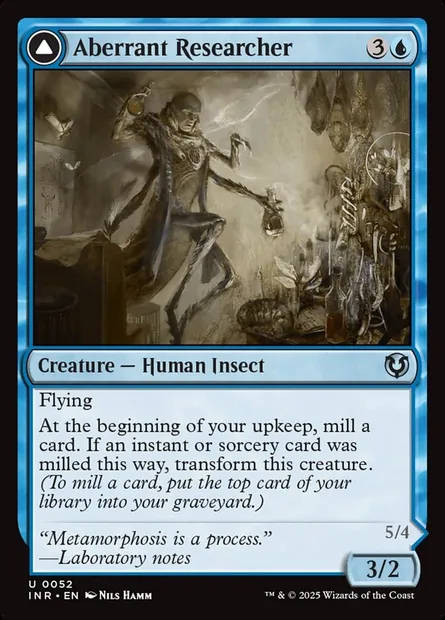 Chercheur aberrant // Forme perfectionnée, carte Magic INR 52 — extension Innistrad Remastered