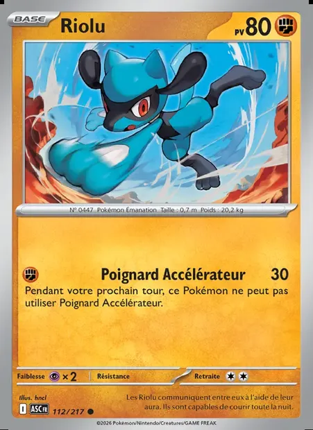 Riolu, carte Pokémon ASC 112 — extension Héros Transcendants