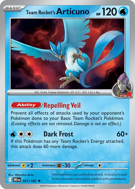 Team Rocket's Articuno, Pokémon card DRI 051 — Destined Rivals set